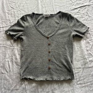 Streetwear Society Gray Ribbed Button-Down Top